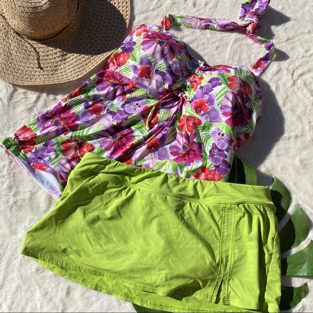Land’s End Floral Halter Tankini and Skirted Bottom